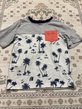 Andy & Evan Navy and Coral Palm-Print Short Sleeve Tee